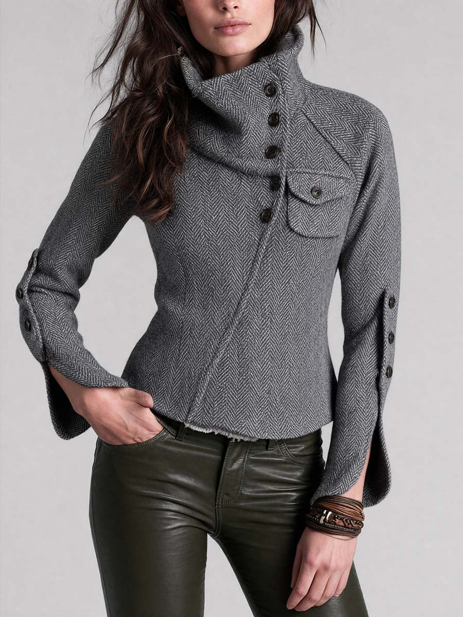 Chaqueta Espiga Gris Cuello Embudo