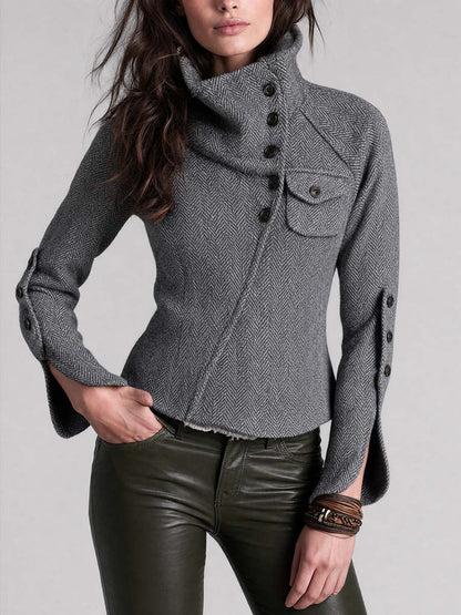 Chaqueta Espiga Gris Cuello Embudo