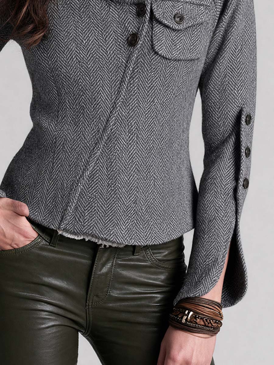 Chaqueta Espiga Gris Cuello Embudo