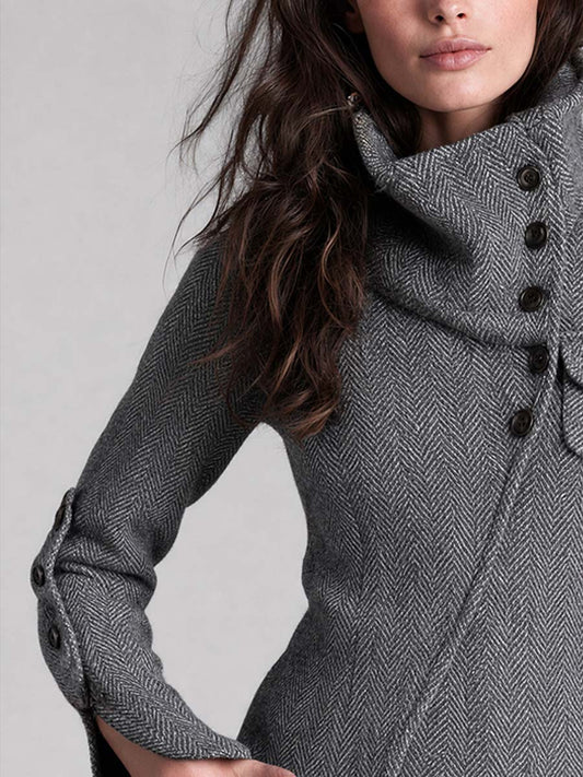 Chaqueta Espiga Gris Cuello Embudo