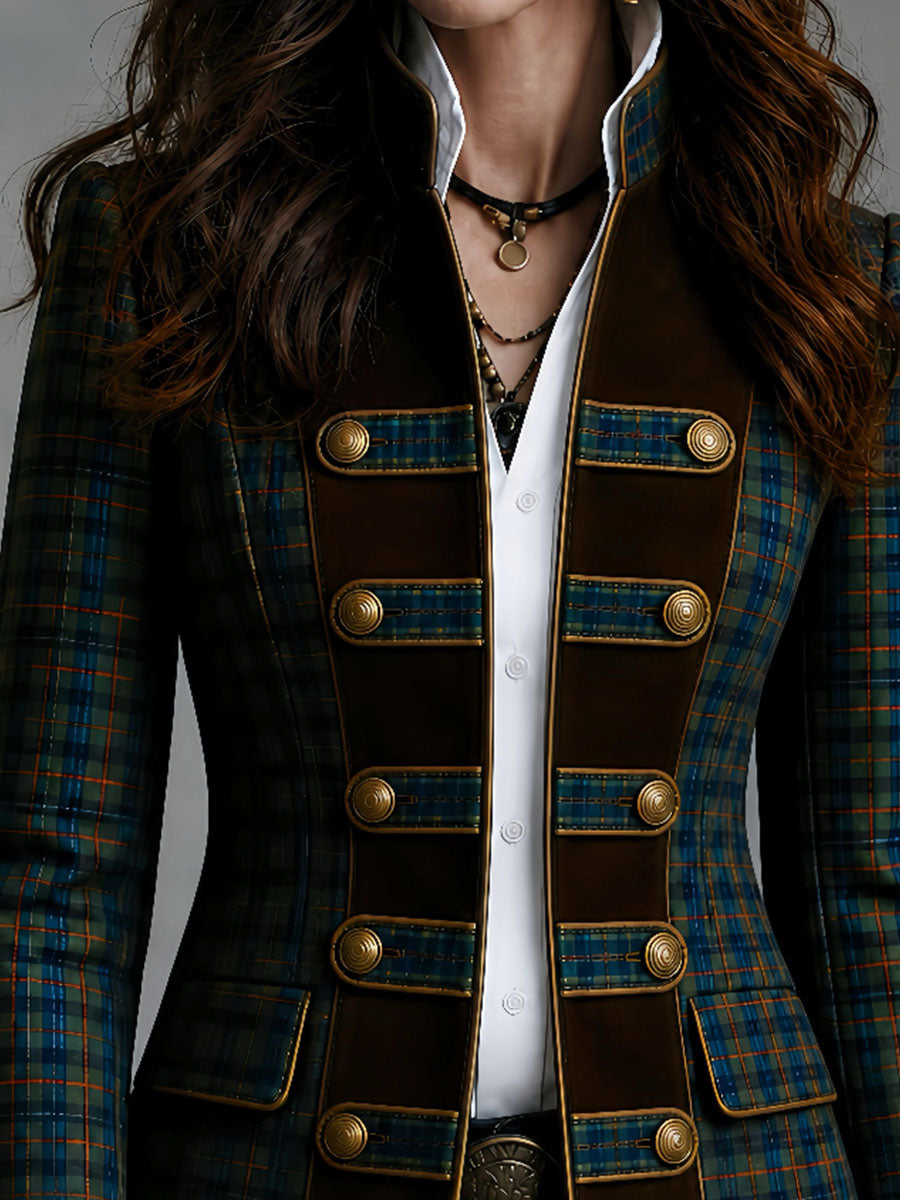 Blazer Tartán Escocés Ribete Ante