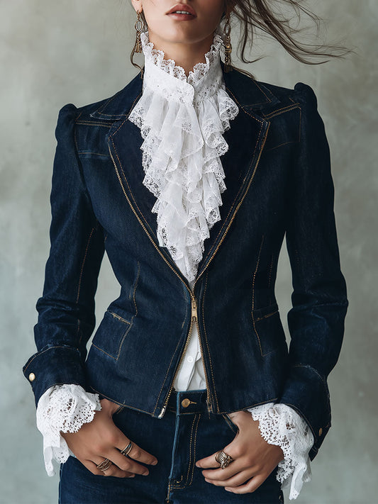 Chaqueta Denim Azul Solapa Mangas Abullonadas