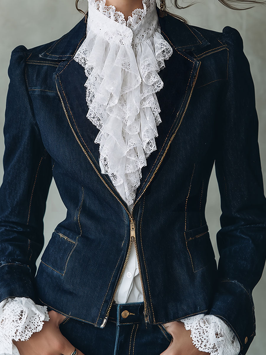 Chaqueta Denim Azul Solapa Mangas Abullonadas