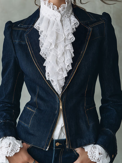 Chaqueta Denim Azul Solapa Mangas Abullonadas