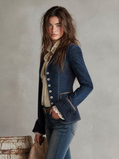 Chaqueta Ante Azul Marino Puños Pelo