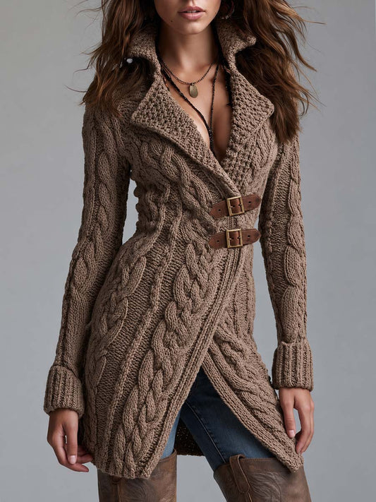 Chaqueta Punto Caqui Hebilla Piel Asimétrica