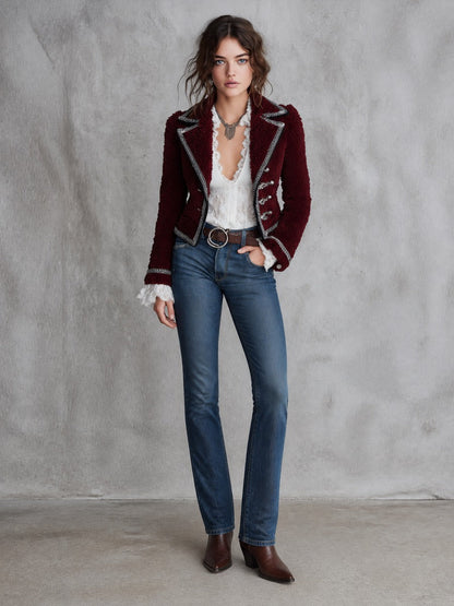 Chaqueta Borreguito Burdeos Ribete Contraste
