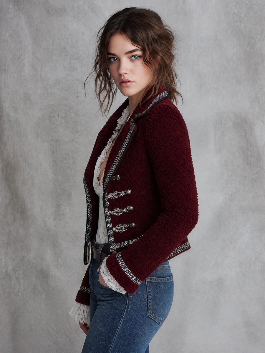 Chaqueta Borreguito Burdeos Ribete Contraste