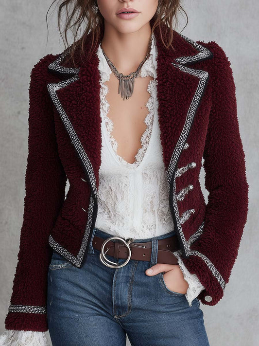 Chaqueta Borreguito Burdeos Ribete Contraste