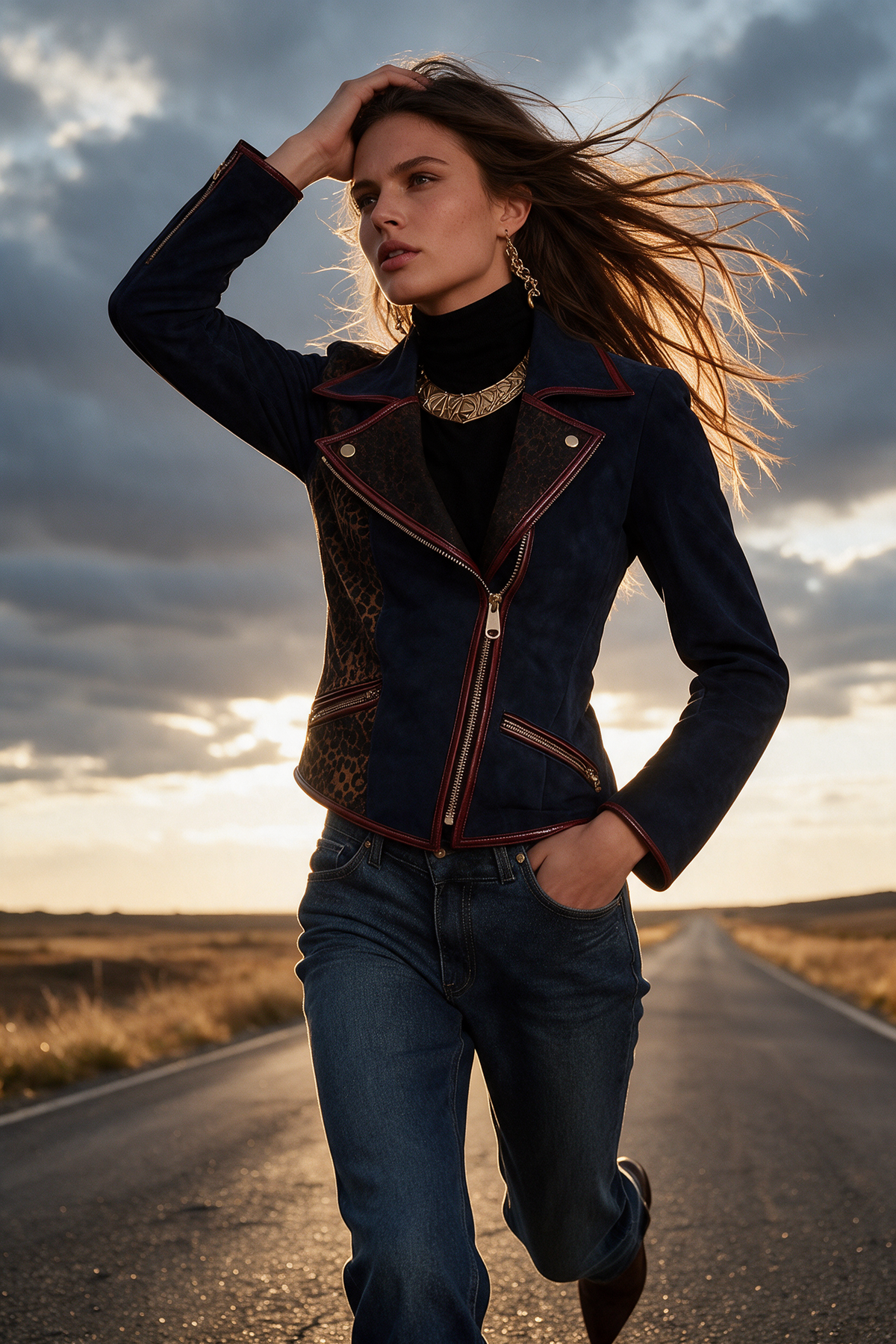 Chaqueta Ante Estampado Leopardo Ribete Piel