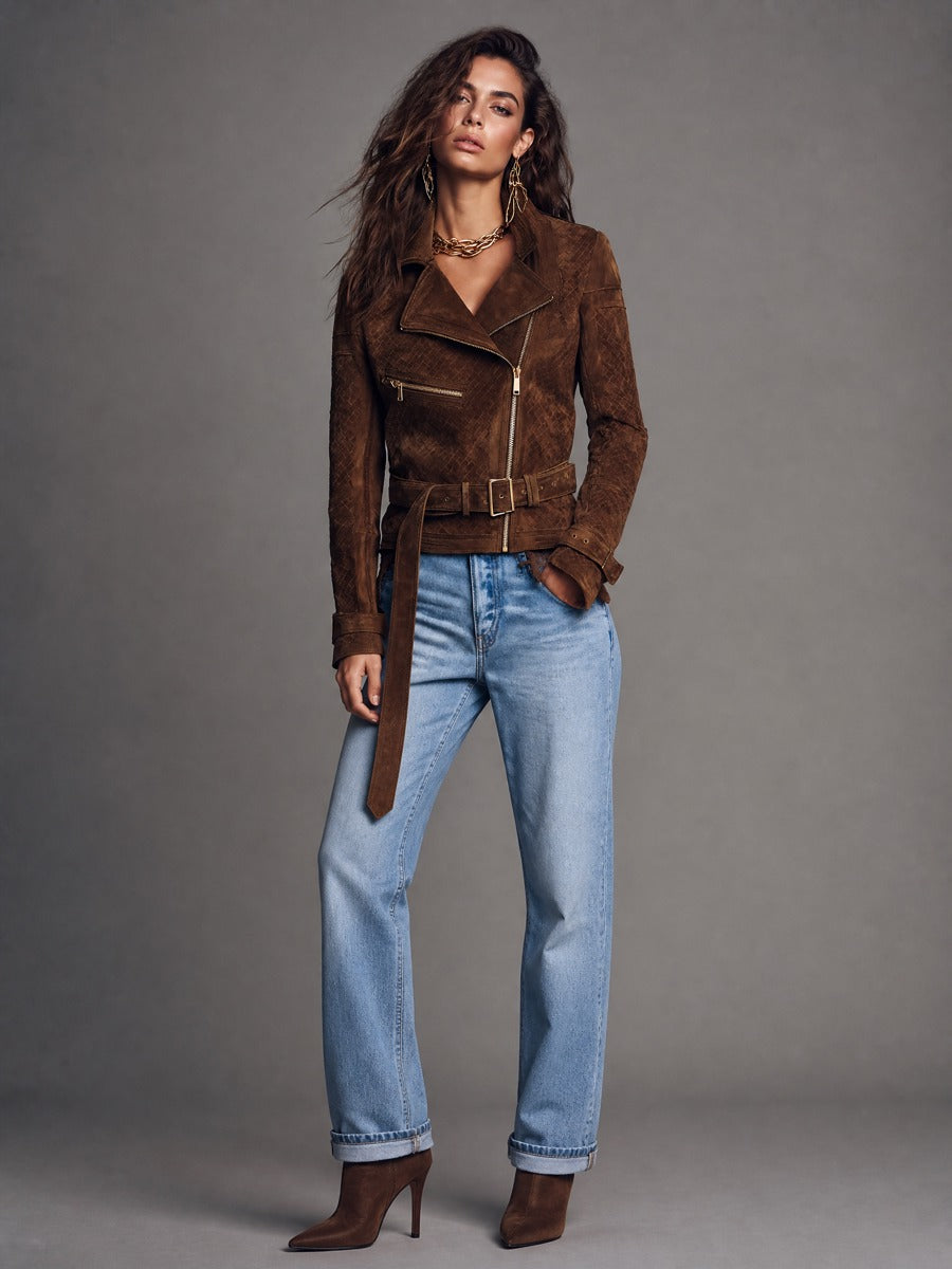 Chaqueta Ante Marrón Cinturón Boho