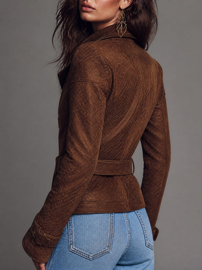 Chaqueta Ante Marrón Cinturón Boho