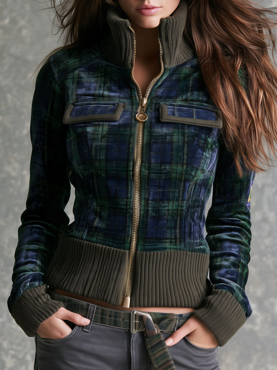 Chaqueta Terciopelo Cuadros Verde y Azul