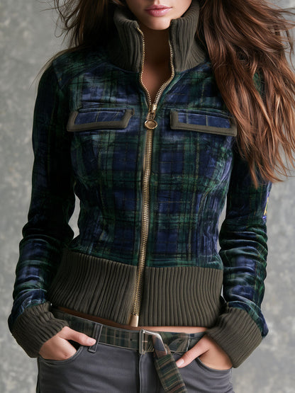 Chaqueta Terciopelo Cuadros Verde y Azul