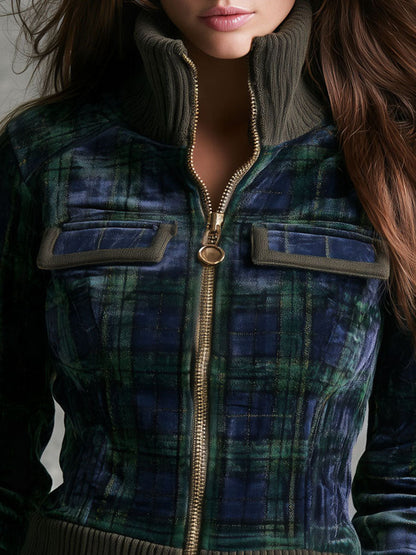 Chaqueta Terciopelo Cuadros Verde y Azul