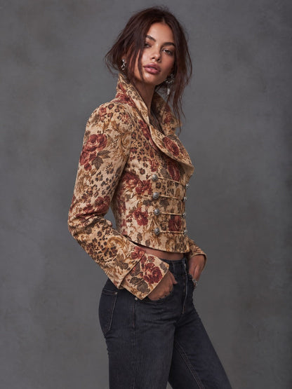 Chaqueta Ante Corta Estampado Floral