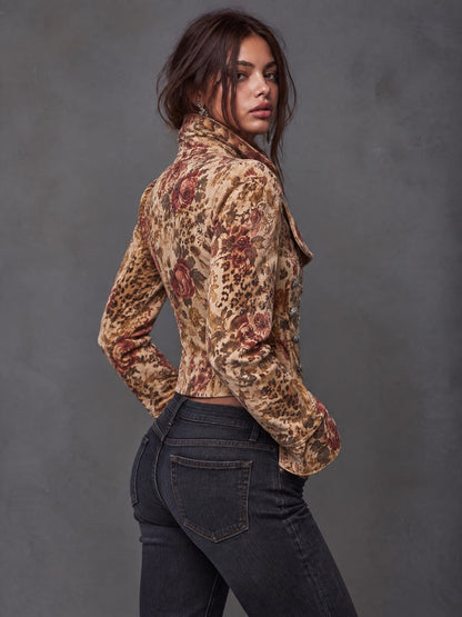 Chaqueta Ante Corta Estampado Floral