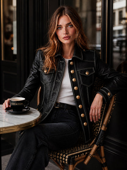 Chaqueta Negra Estilo Militar
