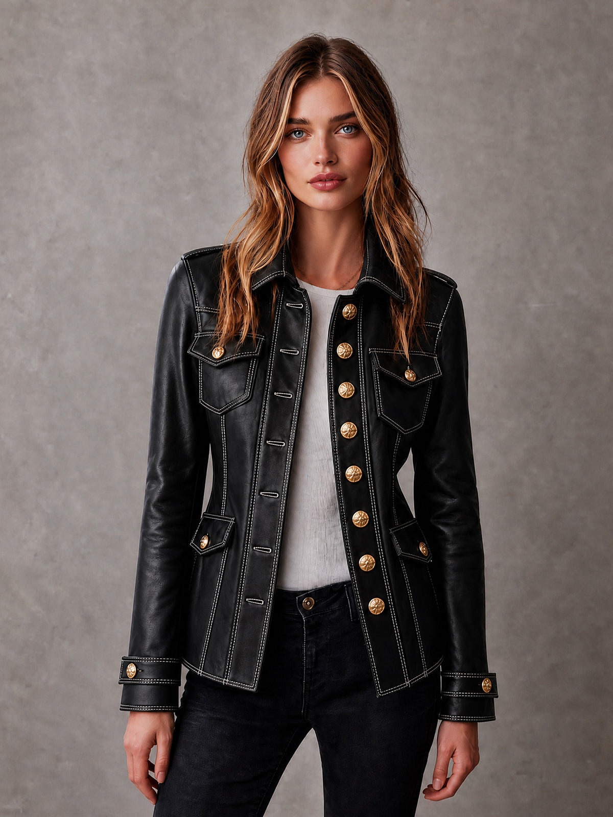 Chaqueta Negra Estilo Militar