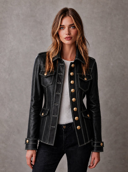 Chaqueta Negra Estilo Militar
