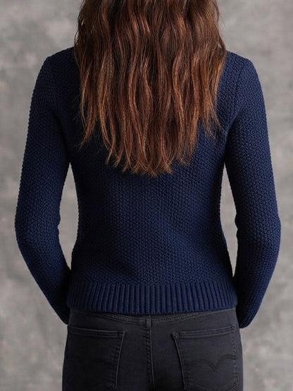 Chaqueta Punto Azul Marino Ribete Piel Motera