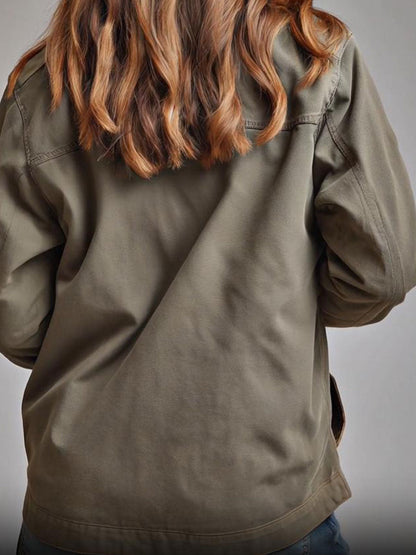 Chaqueta Verde Militar Cuello Mao Cremallera Diagonal
