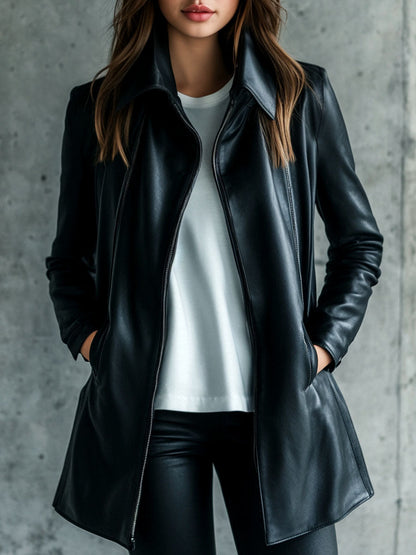 Chaqueta Piel Negra Solapa Sencilla
