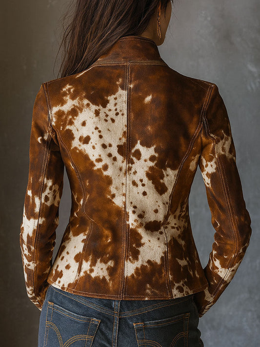 Chaqueta Ante Estampado Animal Cuello Mao