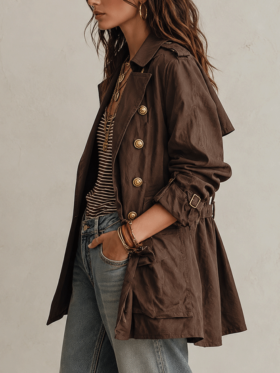 Trench Chocolate Cruzado Cinturón Utility