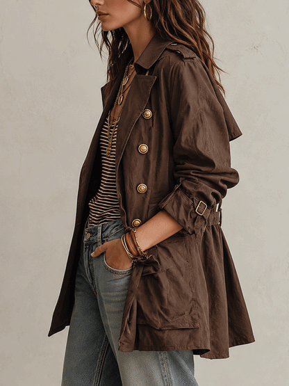 Trench Chocolate Cruzado Cinturón Utility