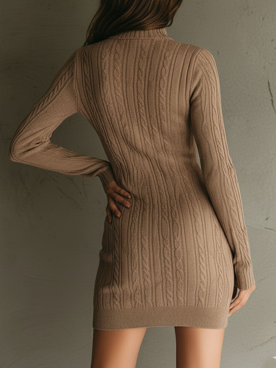 Vestido Punto Canalé Camel Medio Cremallera