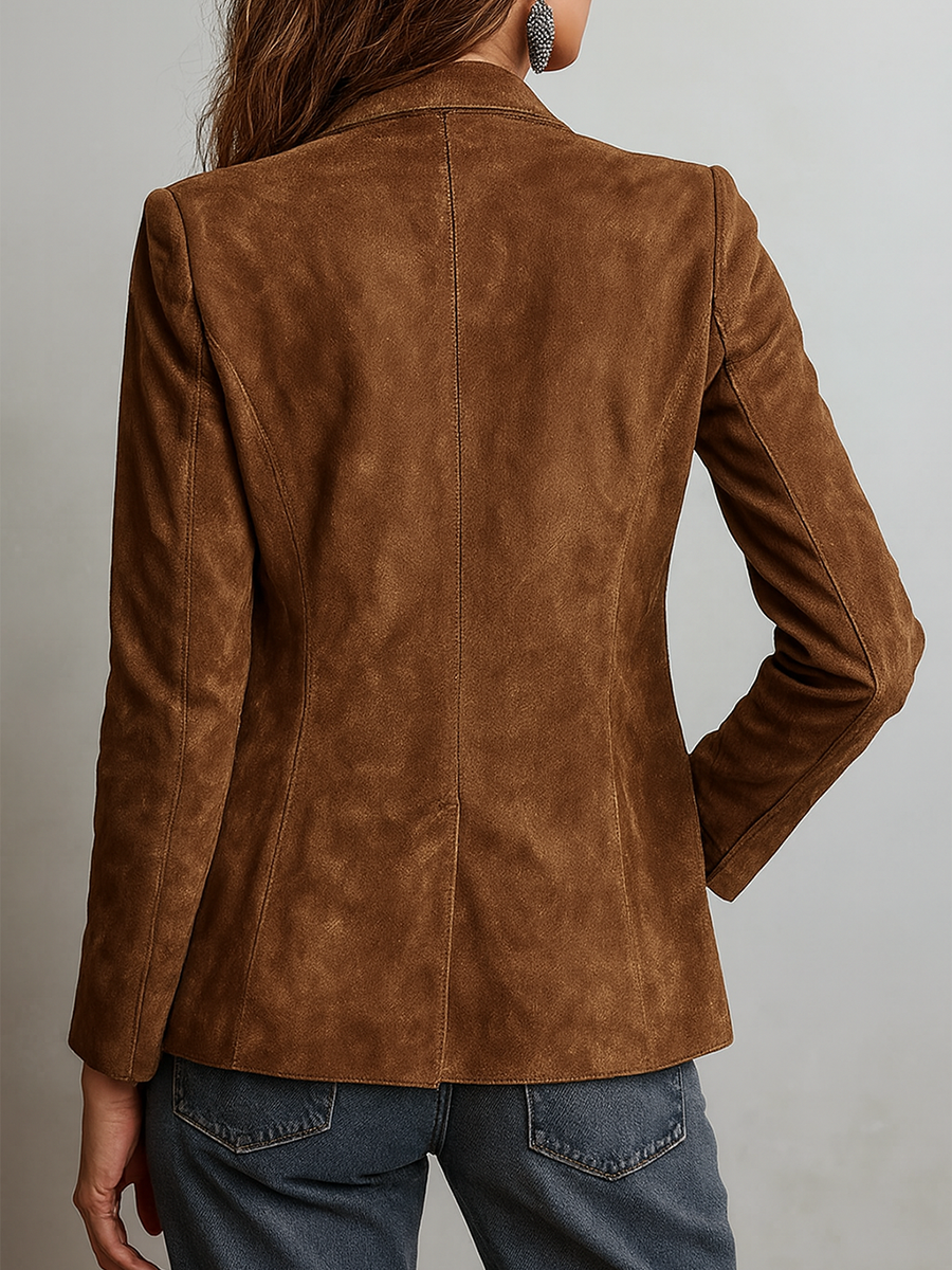 Chaqueta Ante Marrón Costuras Contraste
