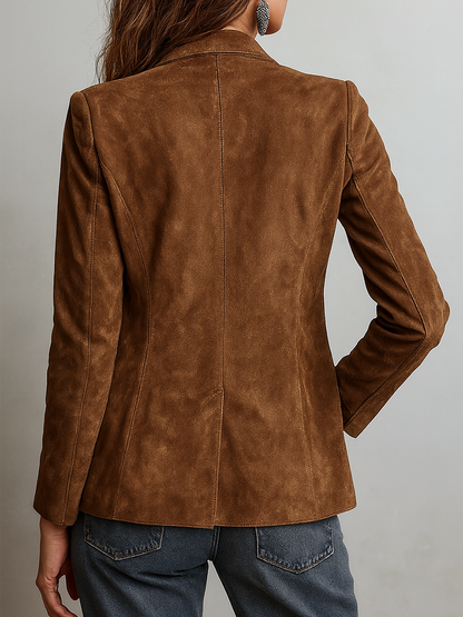 Chaqueta Ante Marrón Costuras Contraste