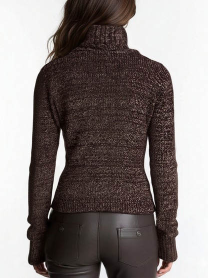 Chaqueta Punto Marrón Cremallera Asimétrica
