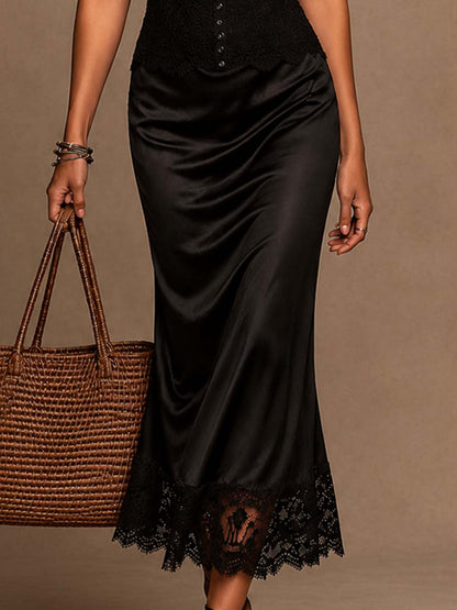 Vestido Midi Negro Cami Encaje Satén Vintage