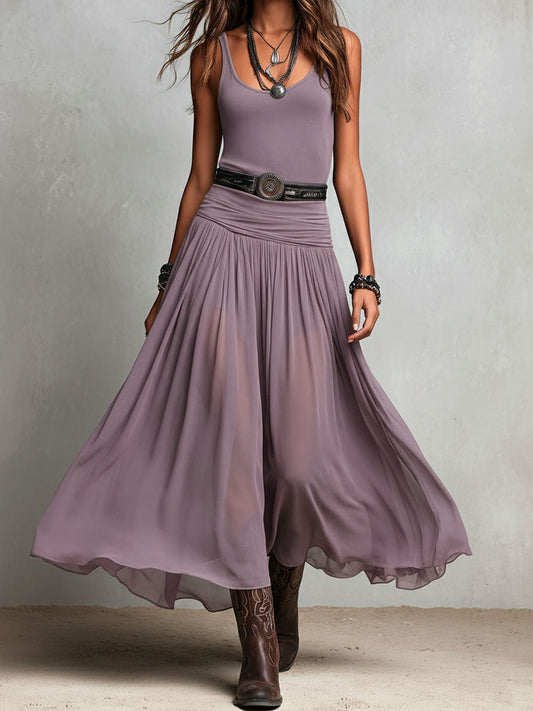 Vestido Maxi Negro Boho Western Falda Semitransparente