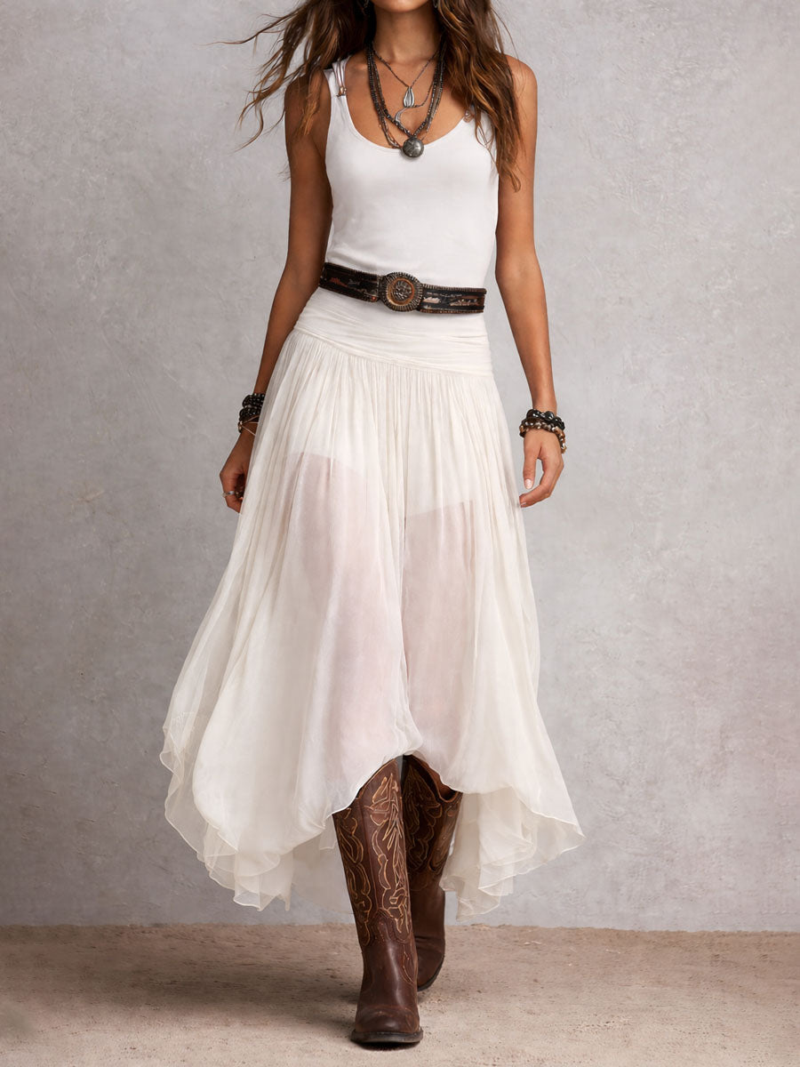 Vestido Maxi Negro Boho Western Falda Semitransparente