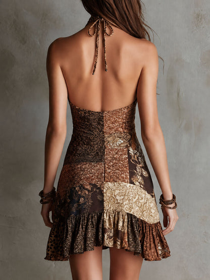 Vestido Mini Boho Leopardo Barroco Halter