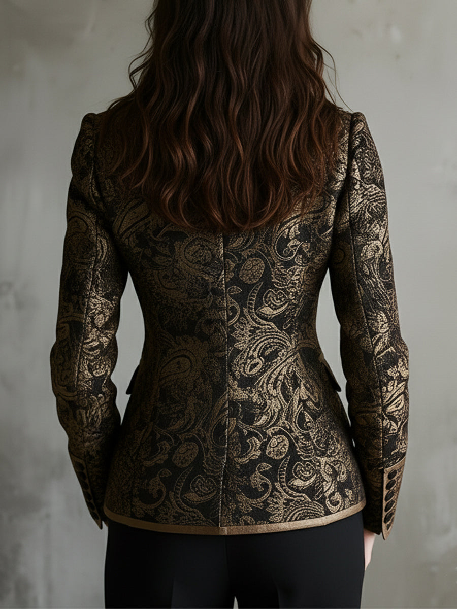 Blazer Negra Jacquard Paisley Solapa Cruzada