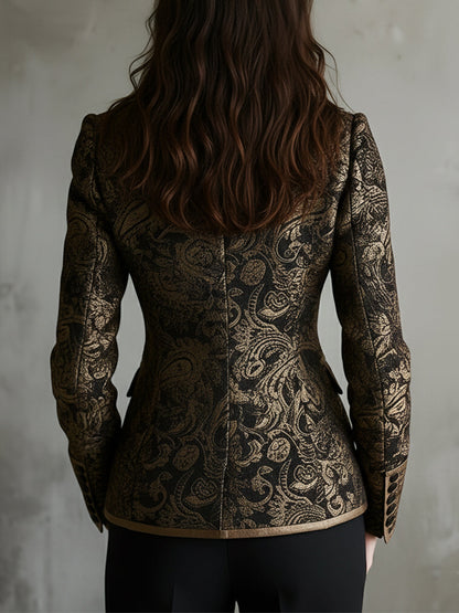 Blazer Negra Jacquard Paisley Solapa Cruzada
