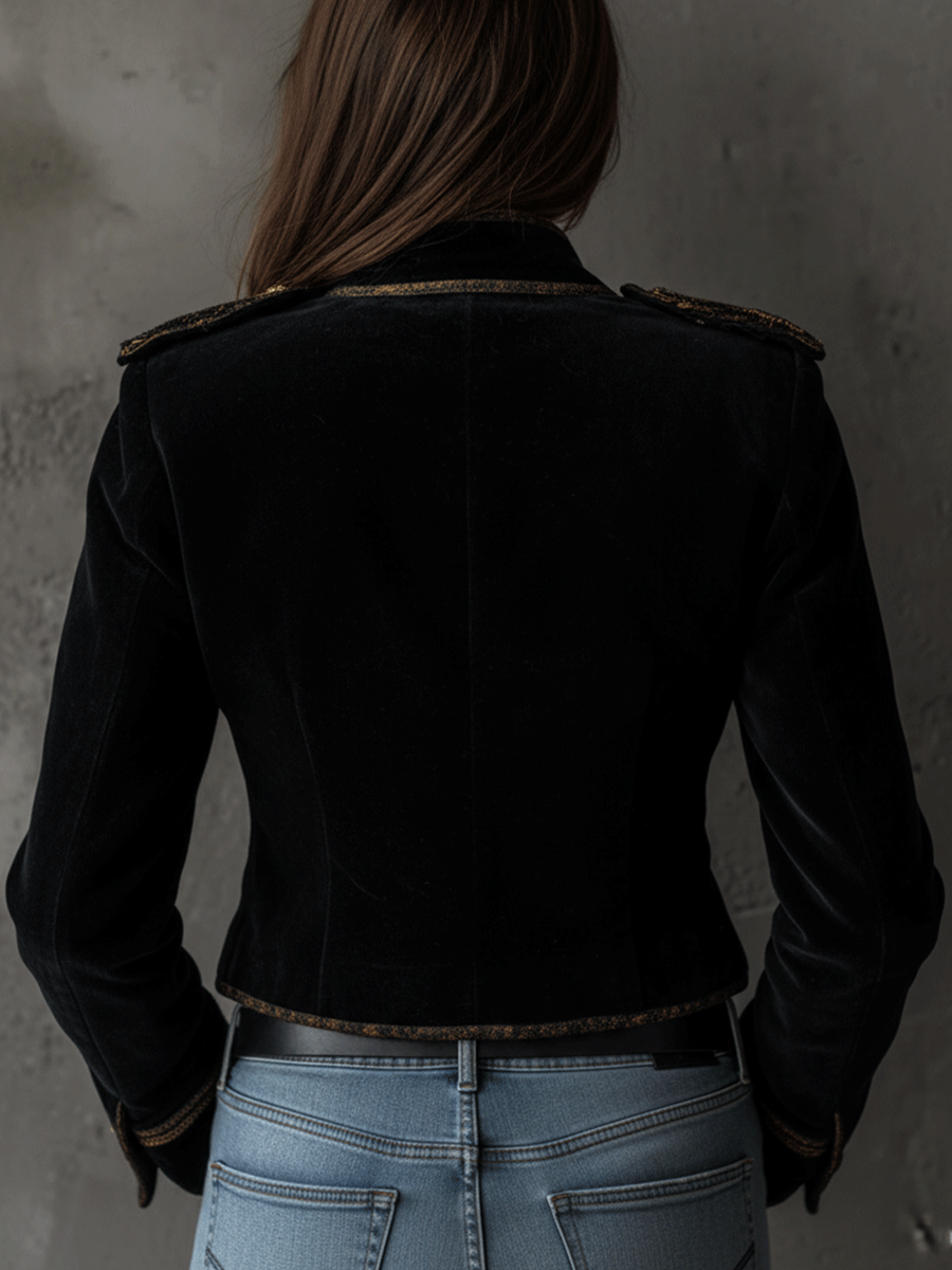 Blazer Terciopelo Negro Militar Botones Dorados