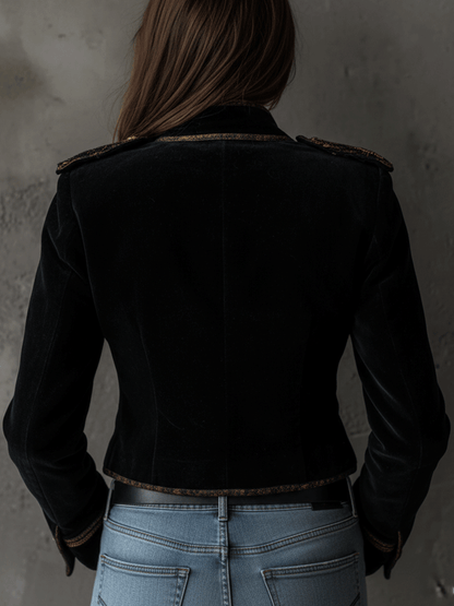 Blazer Terciopelo Negro Militar Botones Dorados