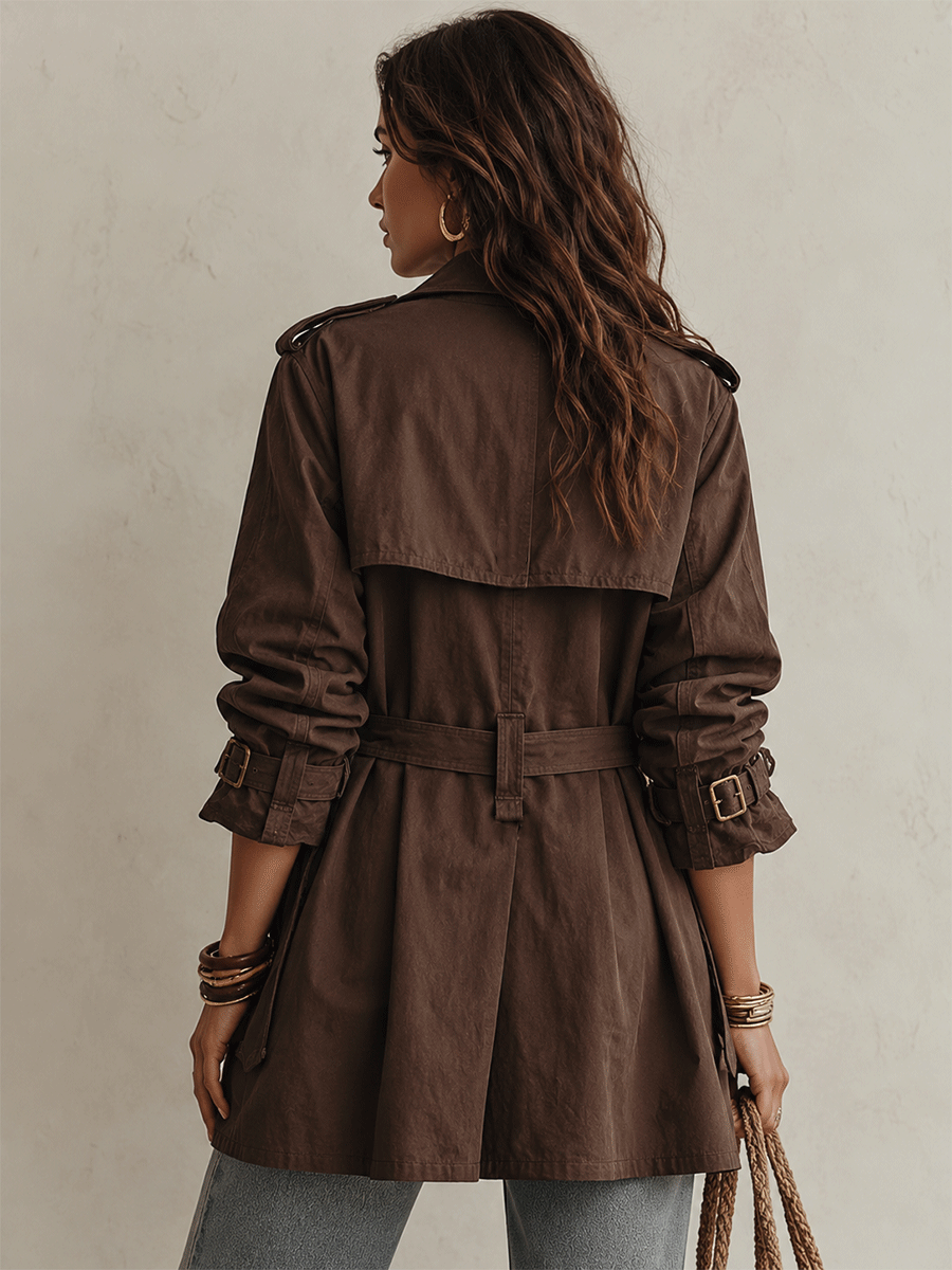 Trench Chocolate Cruzado Cinturón Utility