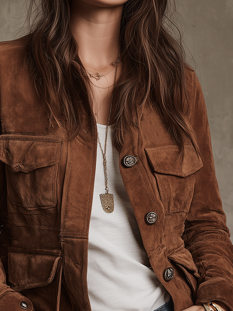 Chaqueta Ante Marrón Estilo Utility