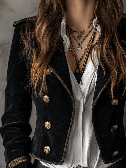 Blazer Terciopelo Negro Militar Botones Dorados