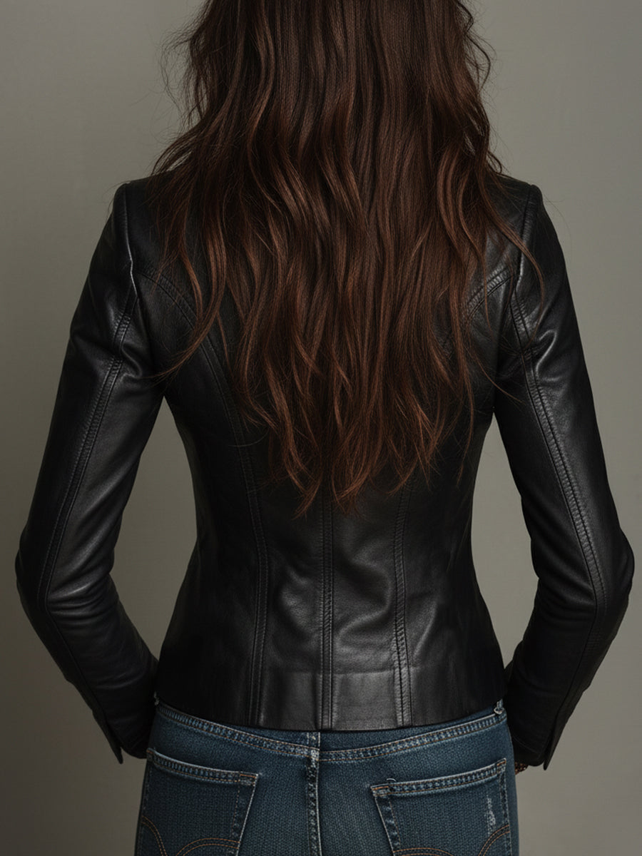 Chaqueta Piel Negra Entallada Retro