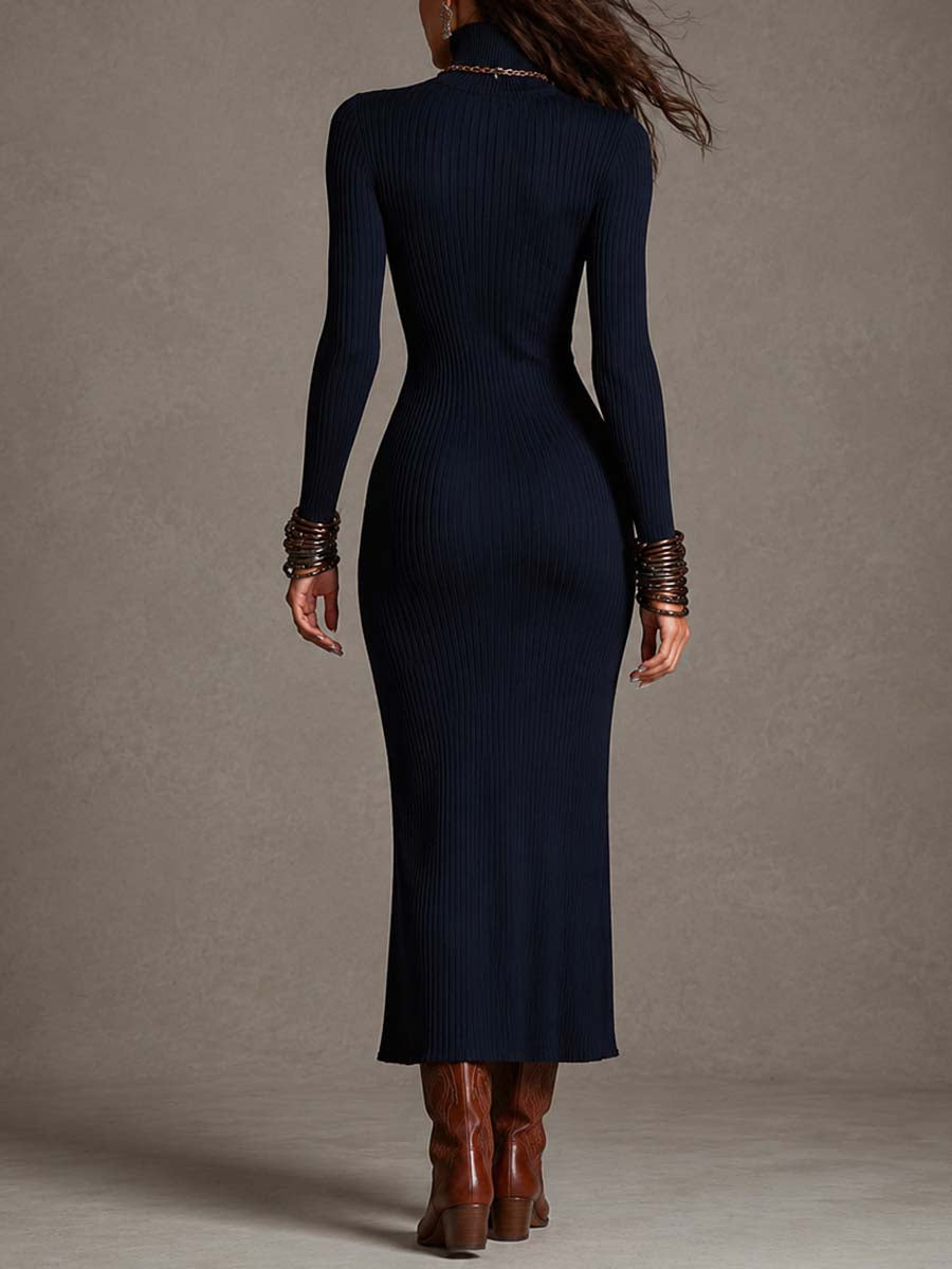 Vestido Midi Azul Marino Canalé Ojo de Cerradura