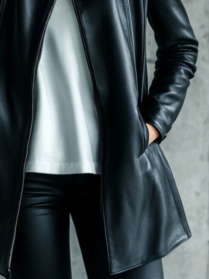 Chaqueta Piel Negra Solapa Sencilla