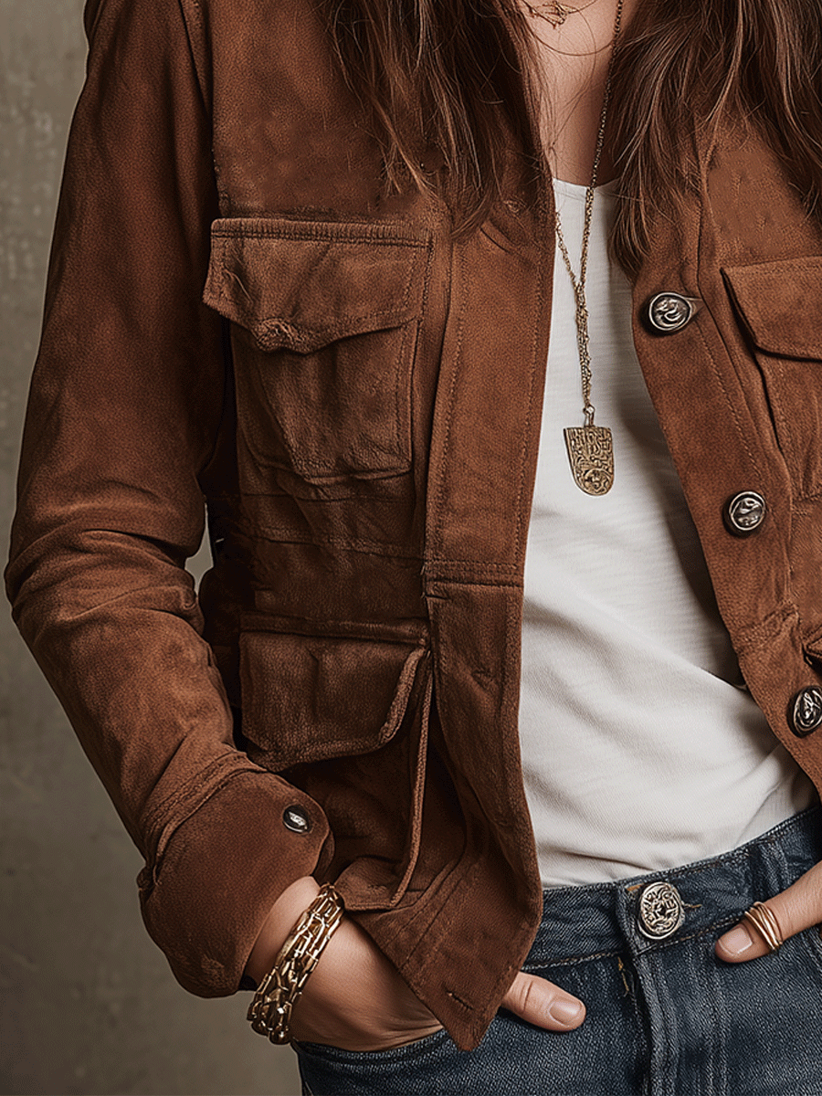 Chaqueta Ante Marrón Estilo Utility