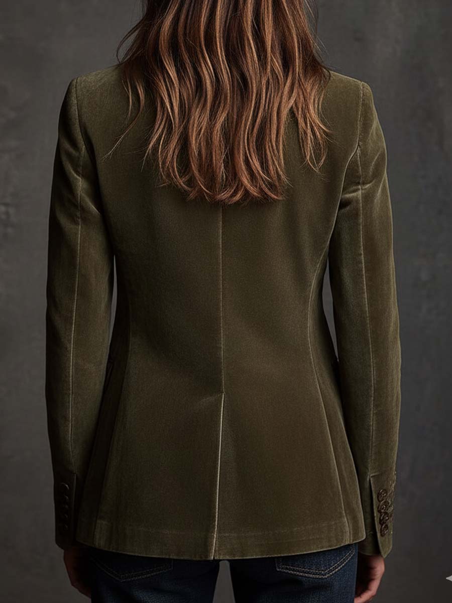 Blazer Terciopelo Verde Oliva Bordado Floral